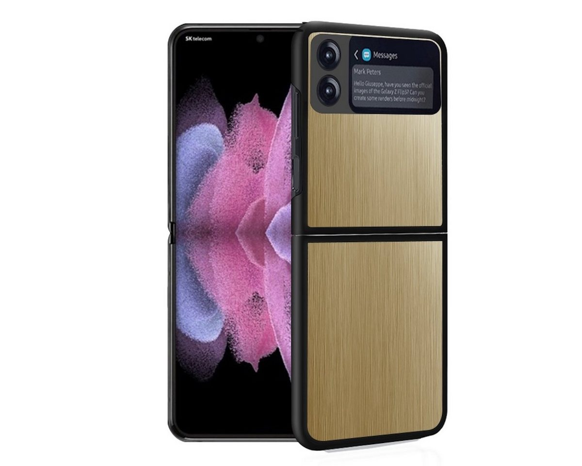 Wigento Handyhülle Für Samsung Galaxy Z Flip3 5G Edelstahl Kunststoff Silikon Cover Handy Tasche Hülle Etuis Gold von Wigento