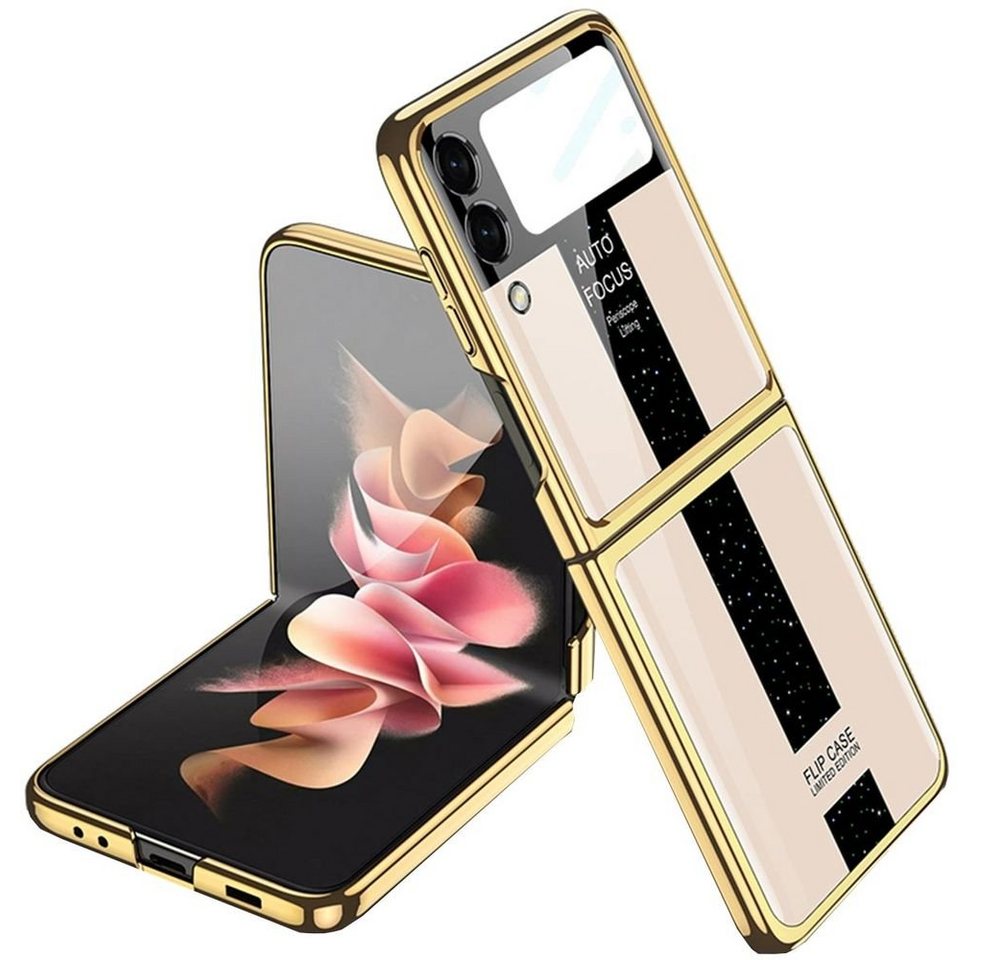 Wigento Handyhülle Für Samsung Galaxy Z Flip3 5G Galvanisieren Design Kunststoff Hart Cover Handy Tasche Hülle Etuis Gold von Wigento