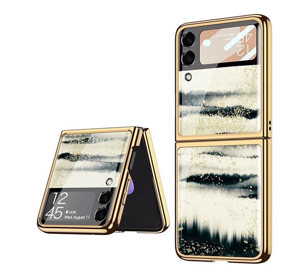 Wigento Handyhülle Für Samsung Galaxy Z Flip3 5G Marmor Galvanisieren Design Kunststoff Hart Cover Handy Tasche Hülle Etuis M10 von Wigento