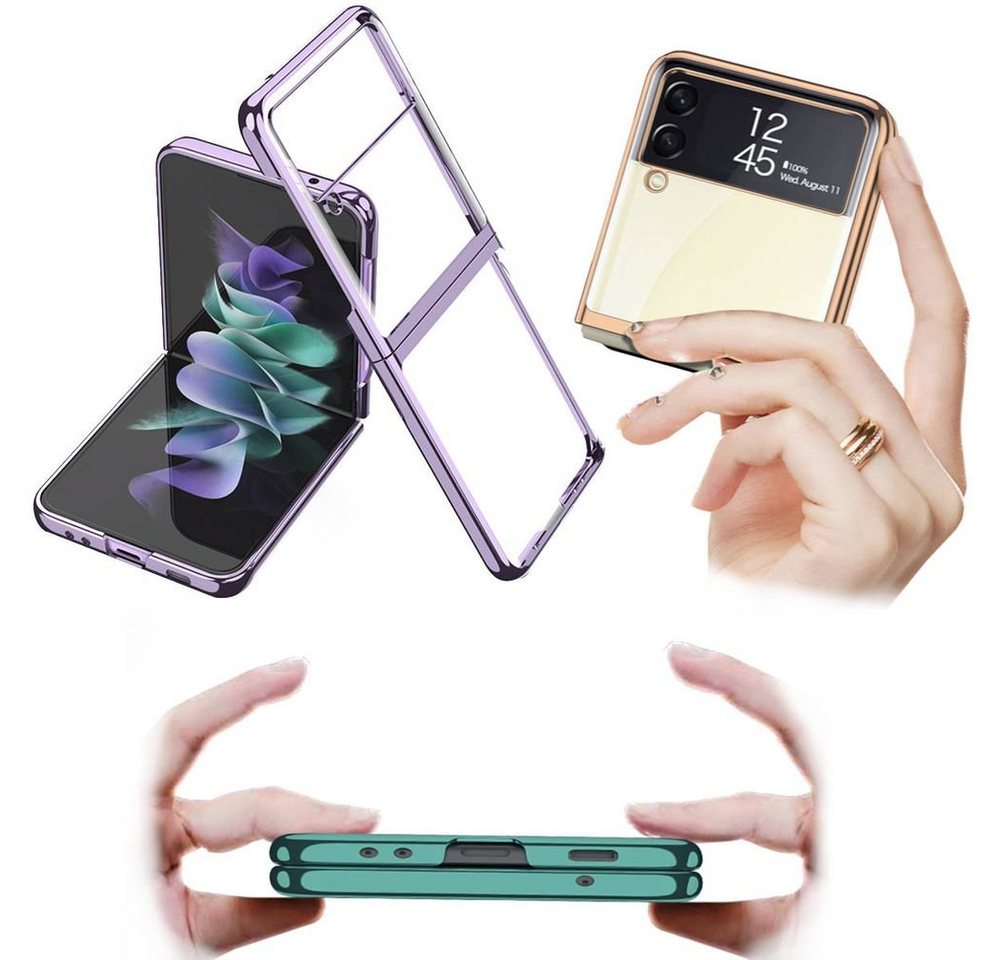 Wigento Handyhülle Für Samsung Galaxy Z Flip3 5G Phantom Design Kunststoff TPU Cover Handy Tasche Hülle Etuis Lila von Wigento