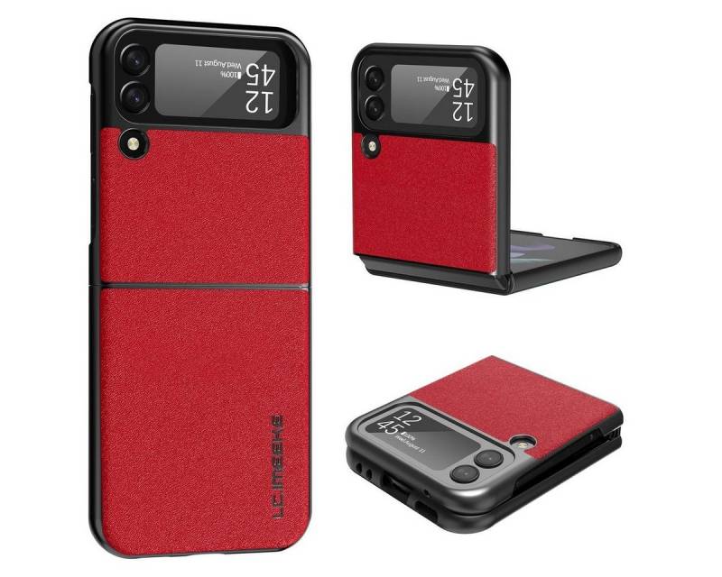 Wigento Handyhülle Für Samsung Galaxy Z Flip4 5G All-Inclusive Kunstleder Cover Handy Tasche Hülle Etuis Rot von Wigento