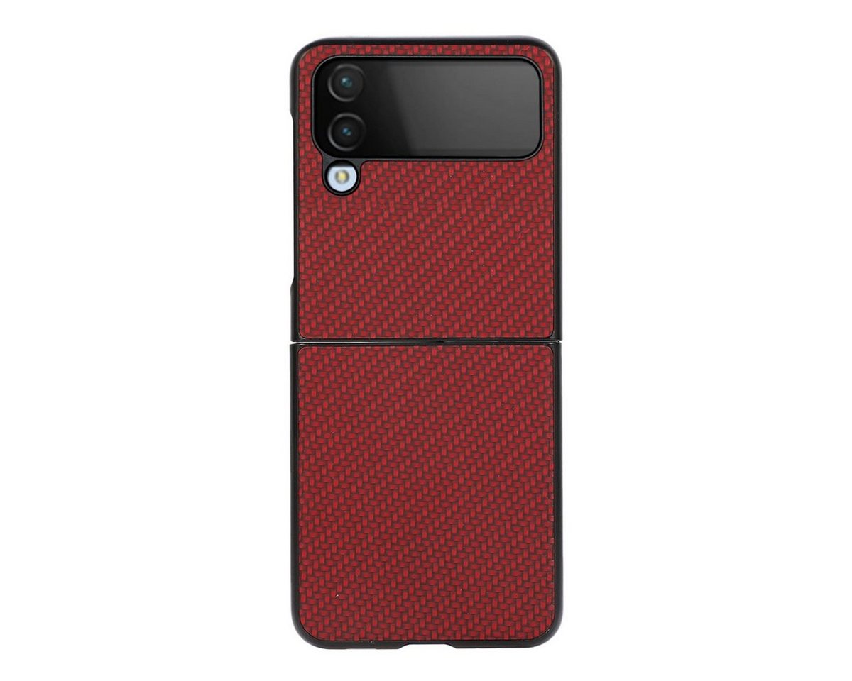 Wigento Handyhülle Für Samsung Galaxy Z Flip4 5G Carbon Kunststoff Silikon Cover Handy Tasche Hülle Etuis Rot von Wigento
