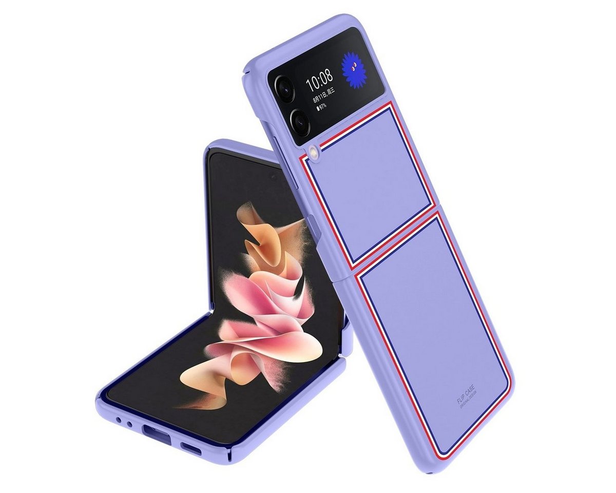 Wigento Handyhülle Für Samsung Galaxy Z Flip4 5G Design Hart Cover Handy Tasche Hülle Etuis Lila von Wigento