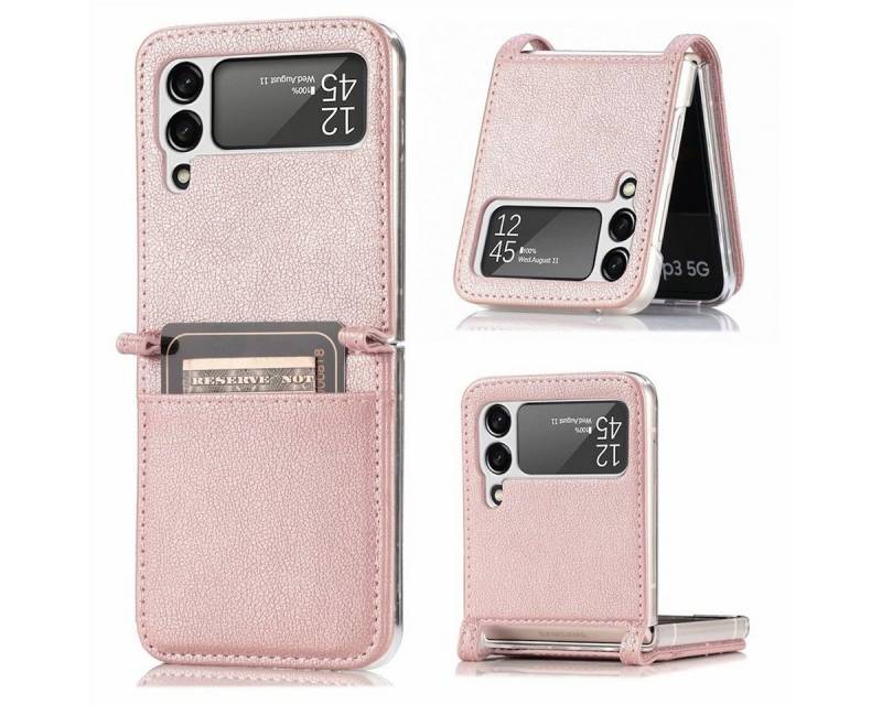 Wigento Handyhülle Für Samsung Galaxy Z Flip4 5G Design Kartenfach Kunstleder Handy Tasche Hülle Etuis Pink von Wigento
