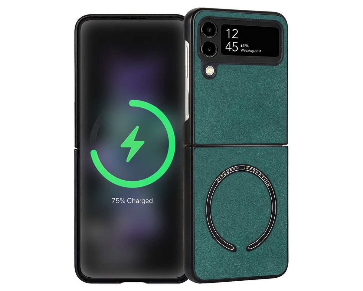 Wigento Handyhülle Für Samsung Galaxy Z Flip4 5G Design MagSafe Magnetic Hart Cover Handy Tasche Hülle Etuis Grün von Wigento