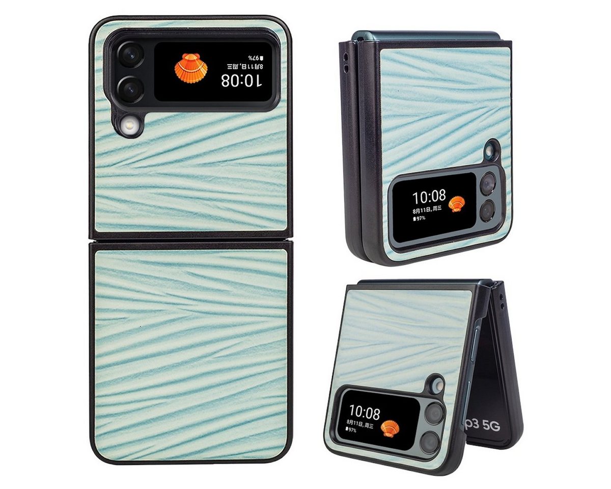 Wigento Handyhülle Für Samsung Galaxy Z Flip4 5G Design Wellen Cover Handy Tasche Hülle Etuis Muster Grün von Wigento