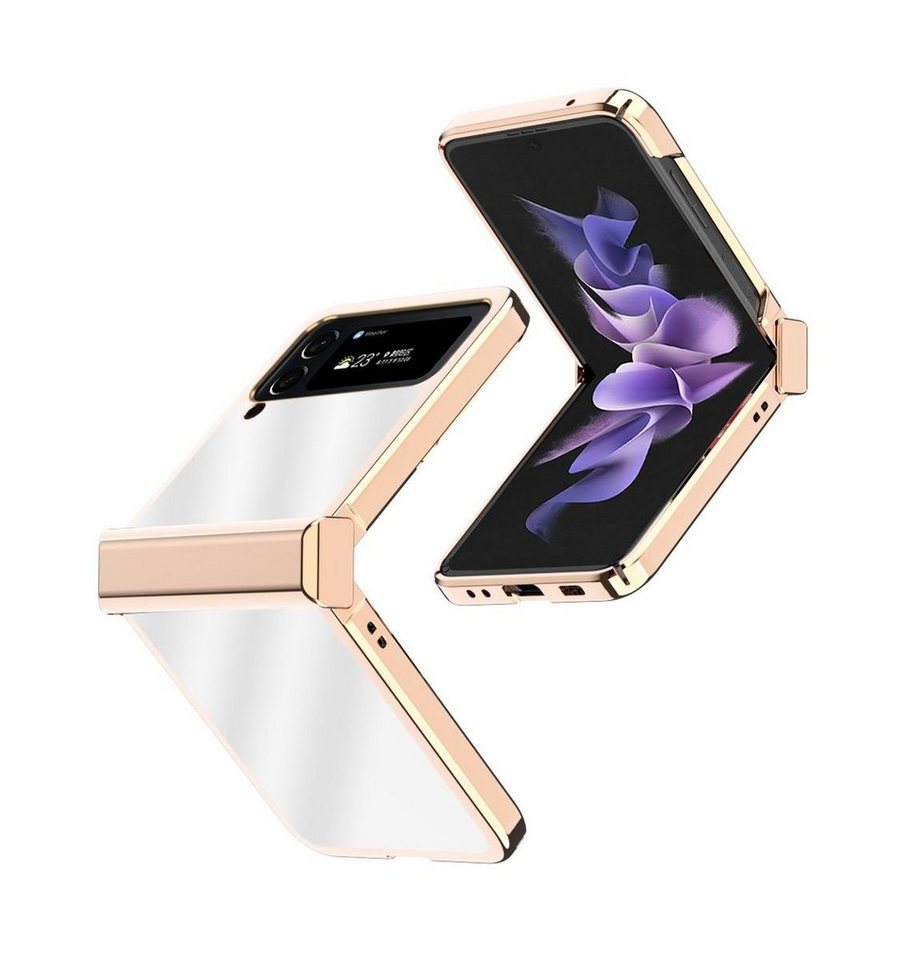 Wigento Handyhülle Für Samsung Galaxy Z Flip4 5G Electroplating Kunststoff Silikon Cover Handy Tasche Hülle Etuis Rose Gold von Wigento