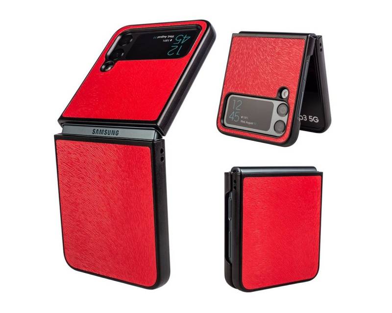 Wigento Handyhülle Für Samsung Galaxy Z Flip4 5G Kunstleder / Kunststoff Handy Tasche Hülle Etuis Rot von Wigento