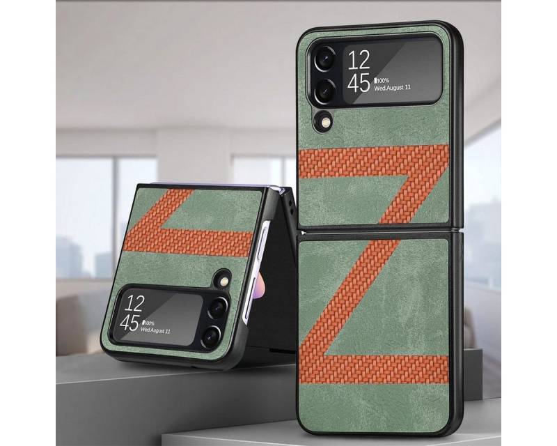Wigento Handyhülle Für Samsung Galaxy Z Flip4 5G Kunstleder / Kunststoff Z-Muster Struktur Handy Tasche Hülle Etuis Grün von Wigento