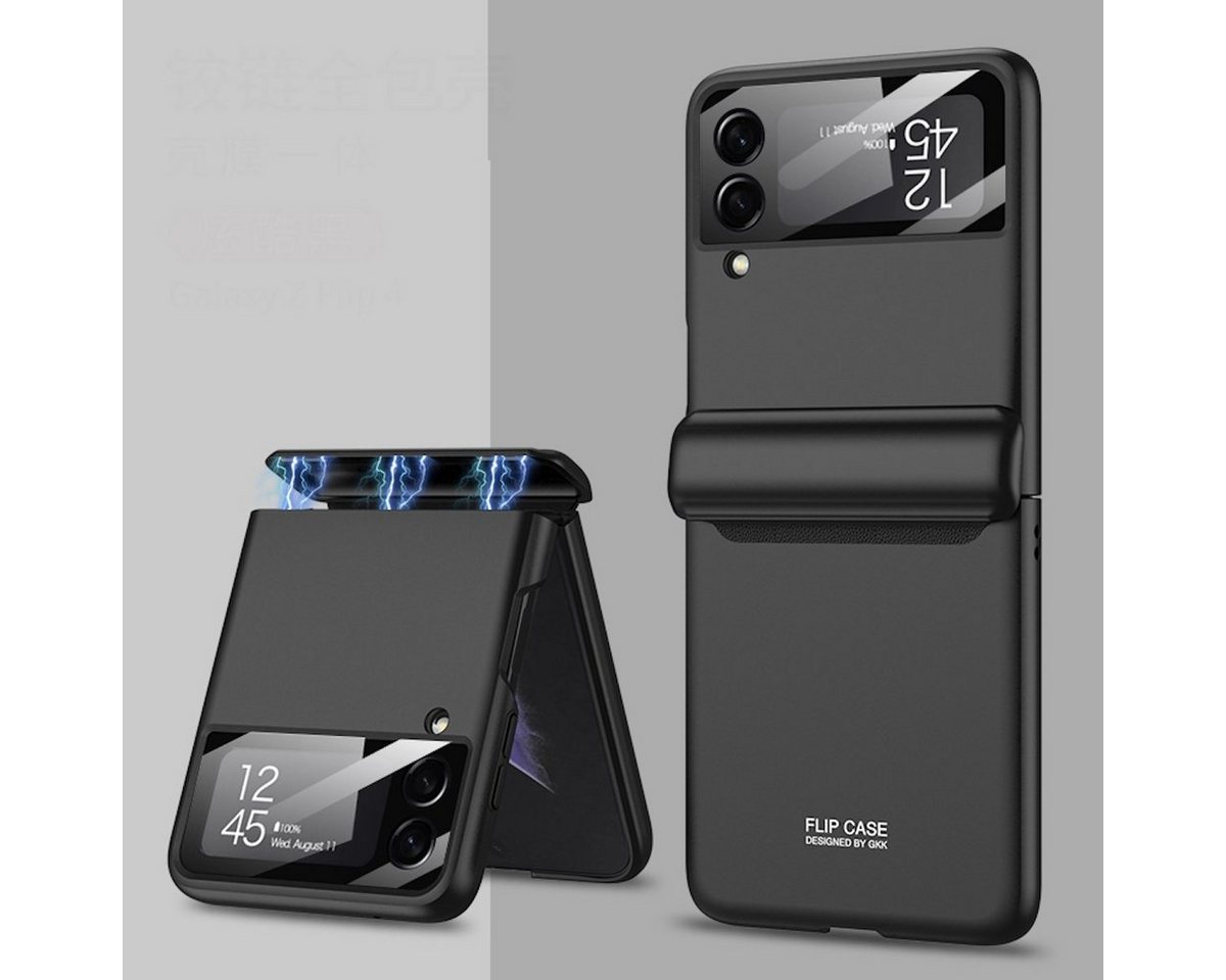 Wigento Handyhülle Für Samsung Galaxy Z Flip4 5G Kunststoff Flip All-inclusive Hart Cover Handy Tasche Hülle Etuis Schwarz von Wigento