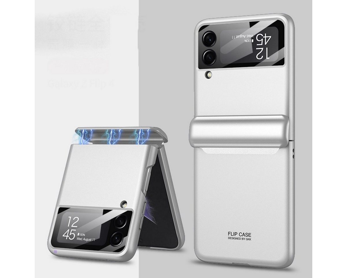 Wigento Handyhülle Für Samsung Galaxy Z Flip4 5G Kunststoff Flip All-inclusive Hart Cover Handy Tasche Hülle Etuis Silber von Wigento