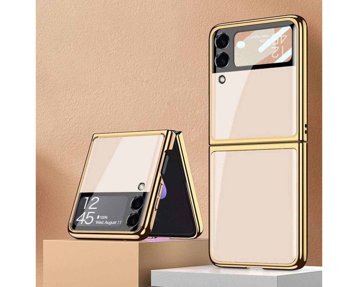 Wigento Handyhülle Für Samsung Galaxy Z Flip4 5G Lackiertes Glas Design Hart Cover Handy Tasche Hülle Etuis Rosa von Wigento