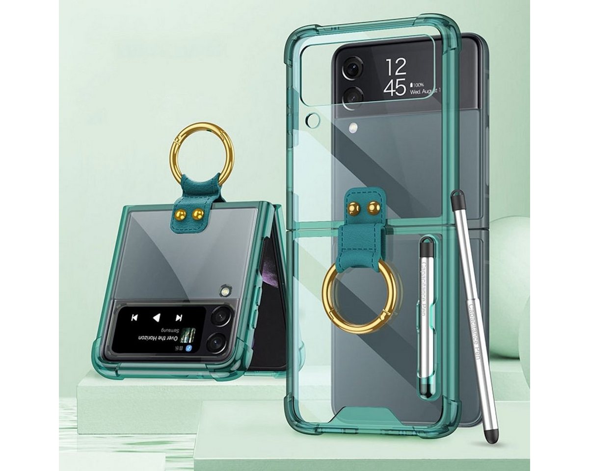 Wigento Handyhülle Für Samsung Galaxy Z Flip4 5G Ring / Stift Silikon Handy Hülle Grün von Wigento