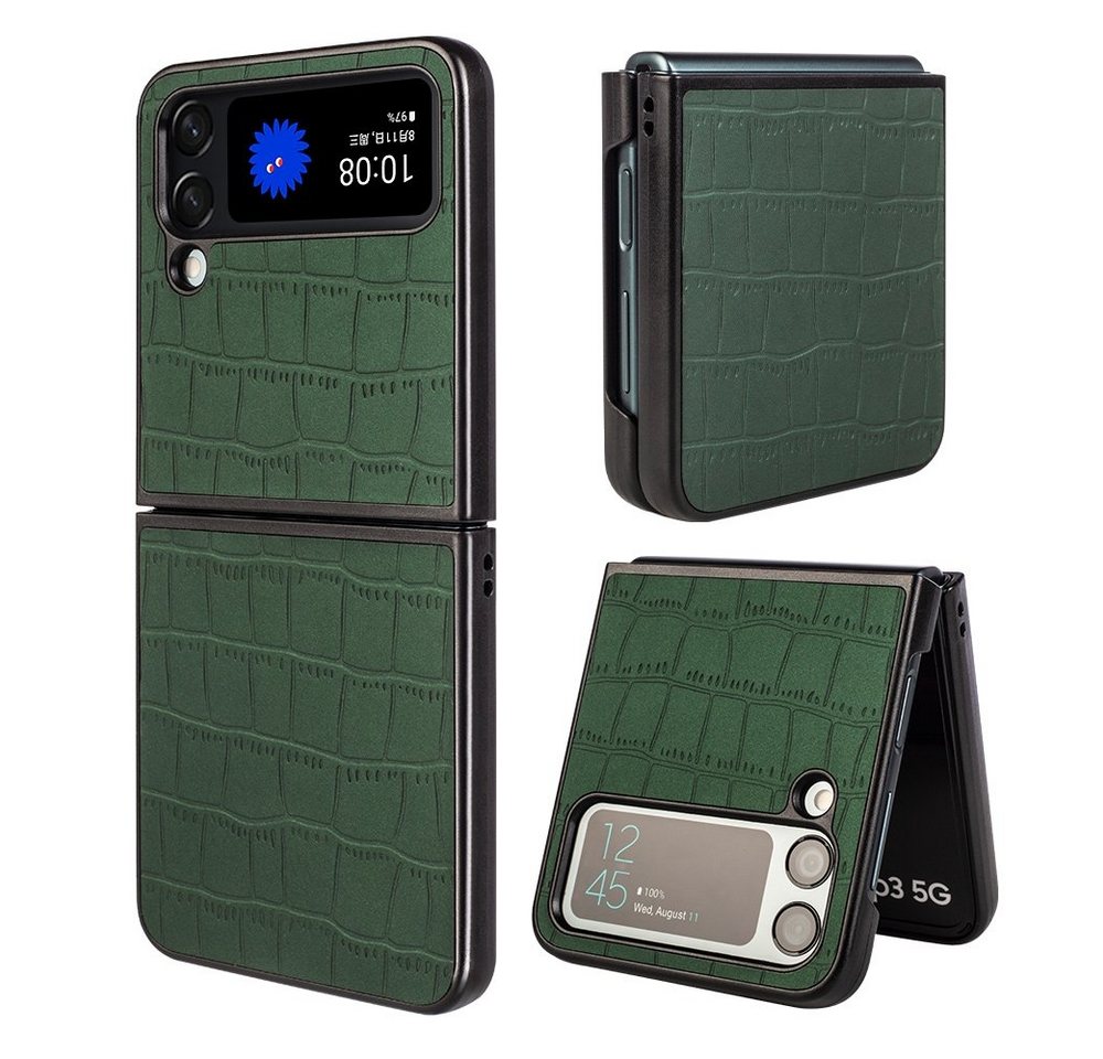 Wigento Handyhülle Für Samsung Galaxy Z Flip4 Design Crocodile Texture Grün Hülle Schutz Hart Cover Handy Tasche Muster Etuis Case Cover Neu von Wigento