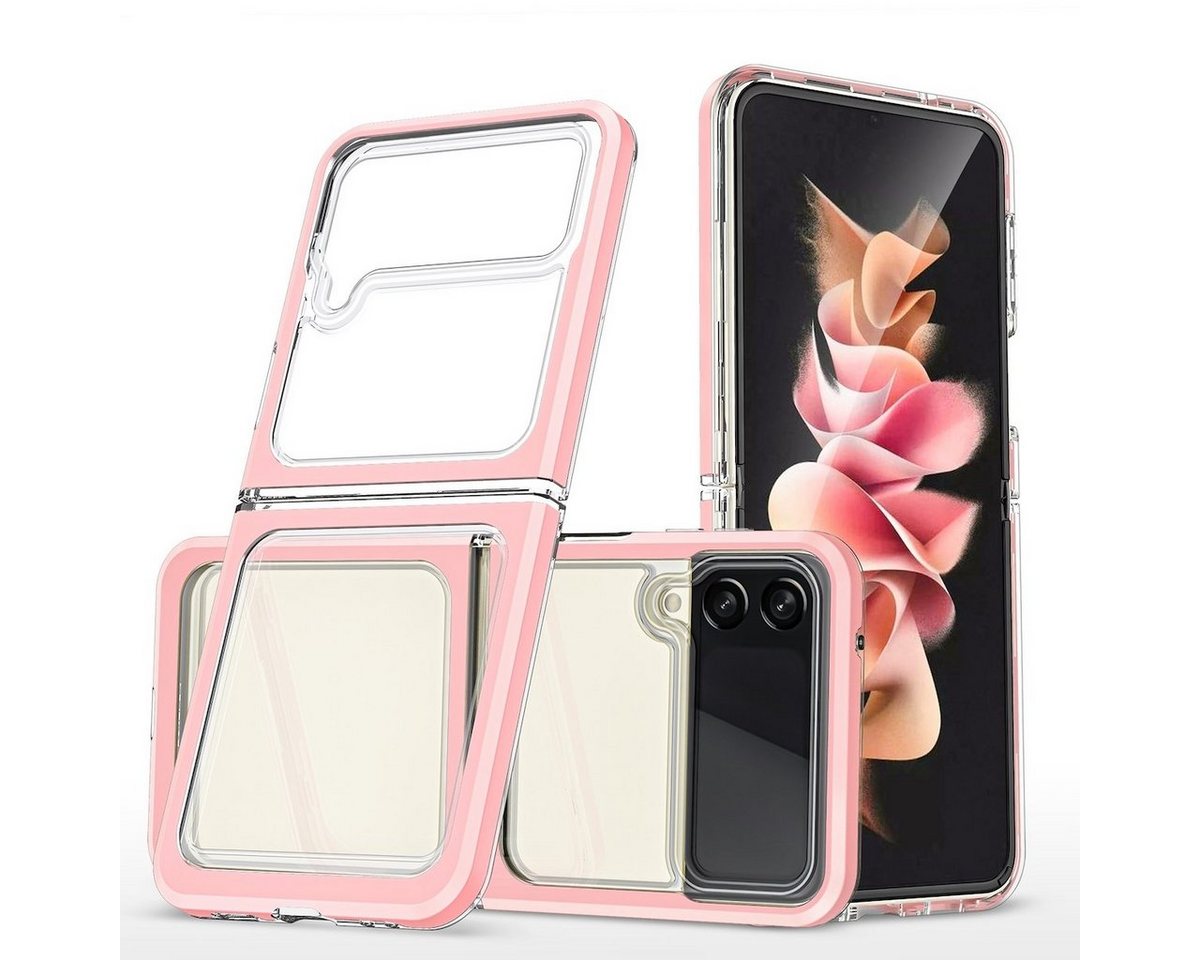 Wigento Handyhülle Für Samsung Galaxy Z Flip4 Klare Acryl + TPU Handyhülle Rosa Schutz von Wigento