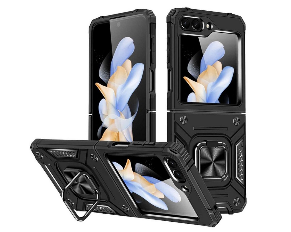 Wigento Handyhülle Für Samsung Galaxy Z Flip5 5G Armor Magnet Ring Cover Handy Hülle Case von Wigento