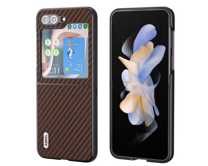 Wigento Handyhülle Für Samsung Galaxy Z Flip5 5G Carbon Textur Schutzhülle Dunkelbraun von Wigento