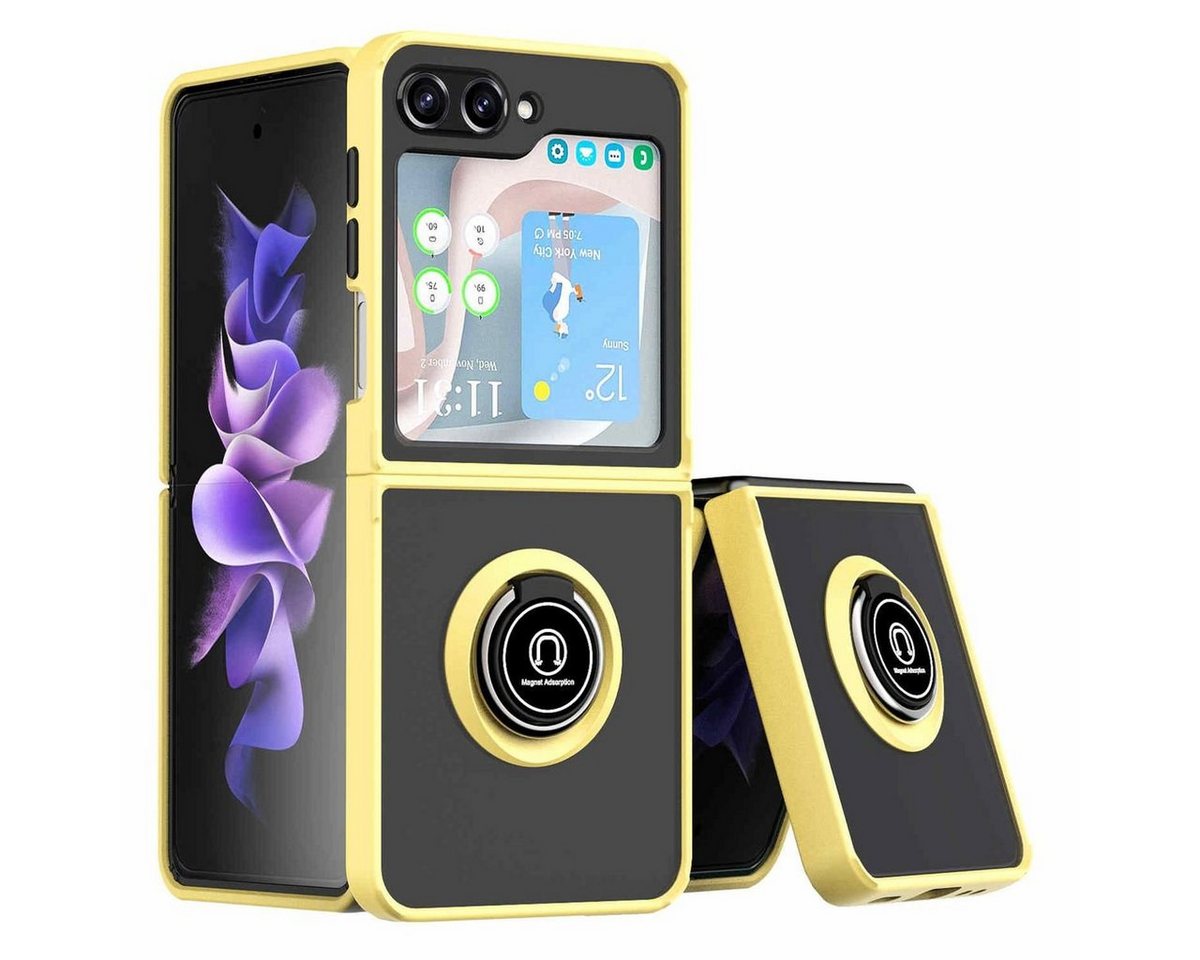 Wigento Handyhülle Für Samsung Galaxy Z Flip5 5G Ring Magnet Handy Tasche Hülle Gelb von Wigento