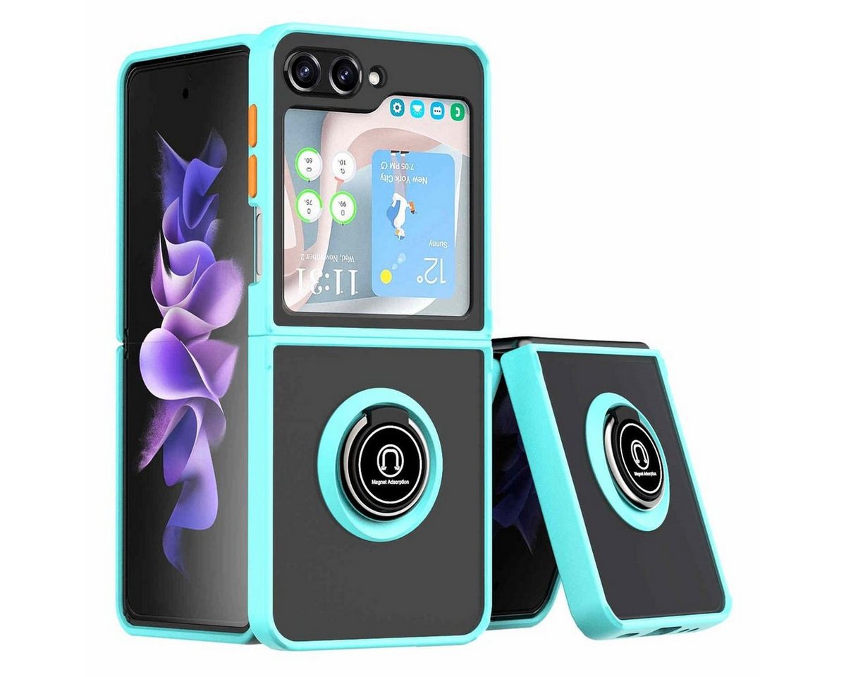 Wigento Handyhülle Für Samsung Galaxy Z Flip5 5G Ring Magnet Handy Tasche Hülle Hellblau von Wigento