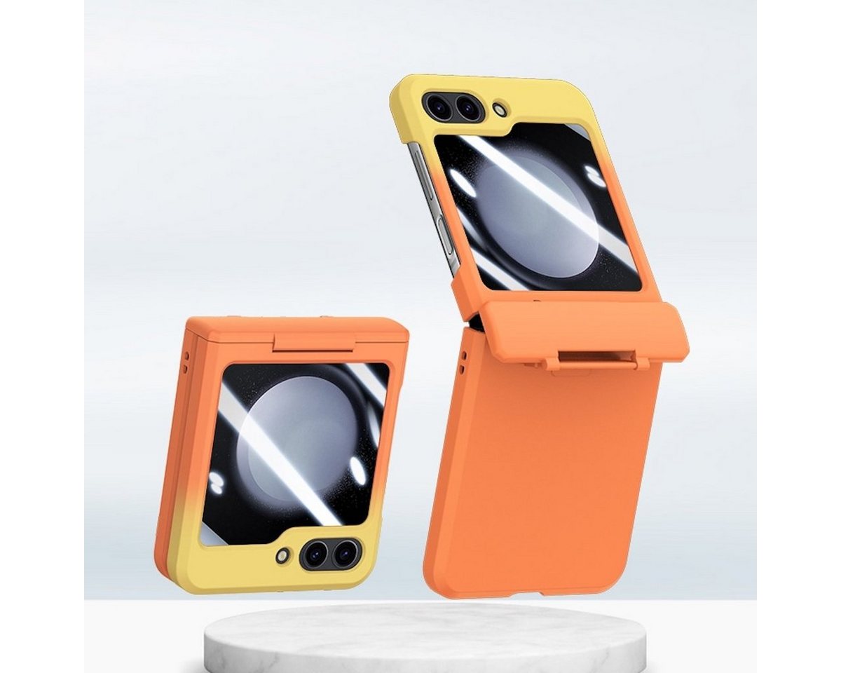 Wigento Handyhülle Für Samsung Galaxy Z Flip5 5G Skin Feel Folding Case Orange / Gelb von Wigento