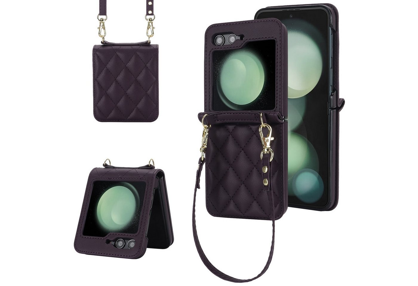 Wigento Handyhülle Für Samsung Galaxy Z Flip6 Design Schutz Hülle Rhombus-Textur D- Lila, Schutzhülle mit Rhombus-Textur und Lanyards, stoßfest Wigento Handyhülle Für Samsung Galaxy Z Flip6 Design Schutz Hülle Rhombus-Textur D- Lila, Schutzhülle mit Rhombus-Textur und Lanyards, stoßfest von Wigento