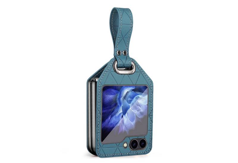 Wigento Handyhülle Für Samsung Galaxy Z Flip6 Electroplating Hybrid Hülle Armband Blau, Kunstleder + PC Hybrid Schutzhülle mit Armband von Wigento