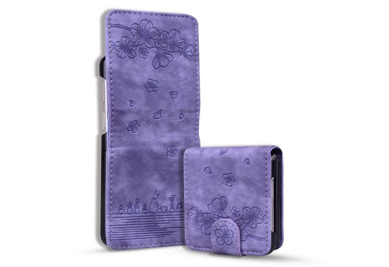 Wigento Handyhülle Für Samsung Galaxy Z Flip6 Kunstleder Cartoon Design Schutzhülle Lila von Wigento