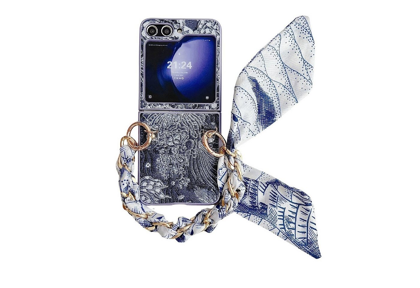 Wigento Handyhülle Für Samsung Galaxy Z Flip6 Stick Design Motiv Hülle und Armband Blau von Wigento