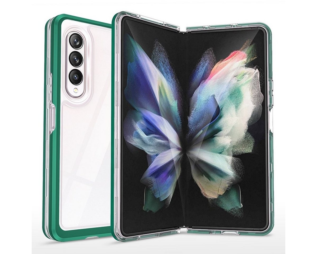 Wigento Handyhülle Für Samsung Galaxy Z Fold4 5G 360 Grad Schock Durchsichtig Acrylic + PC + TPU Cover Handy Tasche Hülle Etuis Grün von Wigento