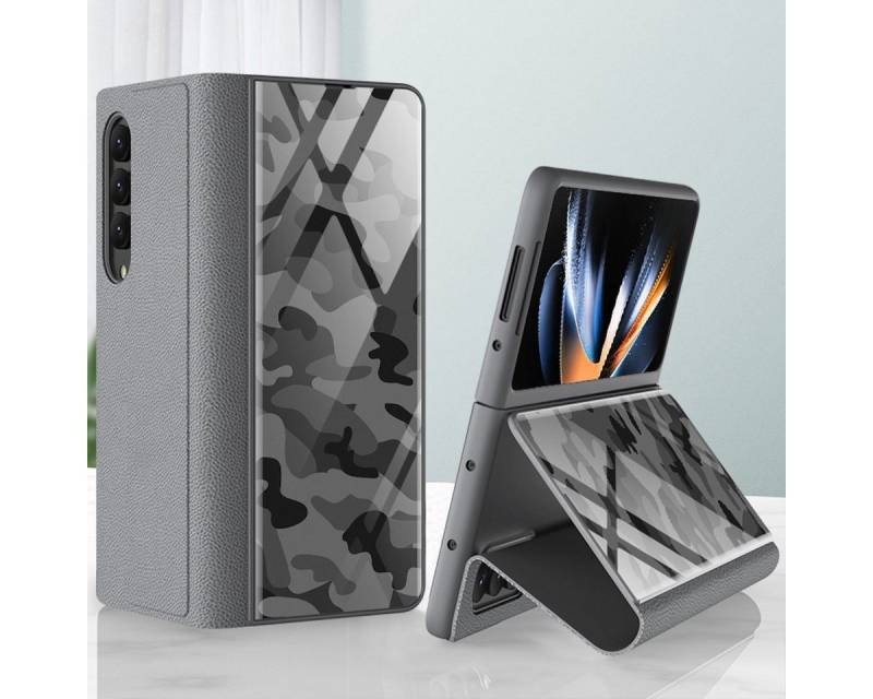 Wigento Handyhülle Für Samsung Galaxy Z Fold4 5G 360 Grad Vollschutz Glas Cover Handy Tasche Hülle Etuis Muster 5 von Wigento
