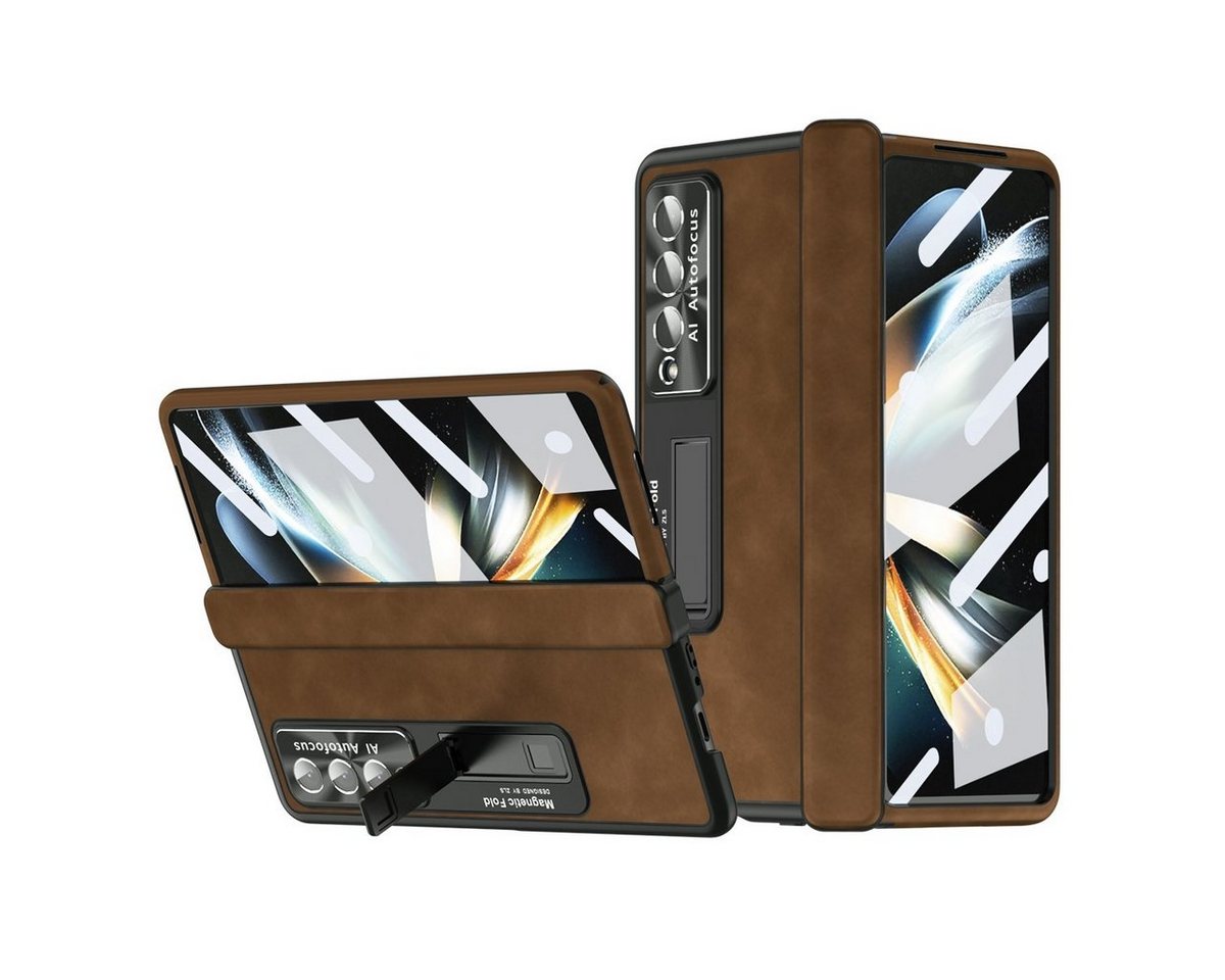 Wigento Handyhülle Für Samsung Galaxy Z Fold4 5G All-inclusive 360 Grad Napa Magnetische Handy Tasche Etuis Braun Neu von Wigento