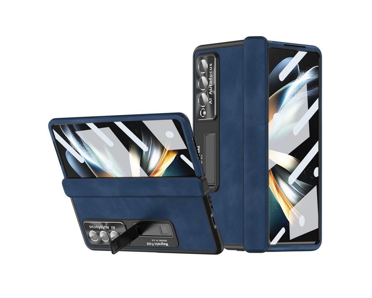 Wigento Handyhülle Für Samsung Galaxy Z Fold4 5G All-inclusive 360 Grad Napa Magnetische Handy Tasche Etuis Dunkelblau Neu von Wigento
