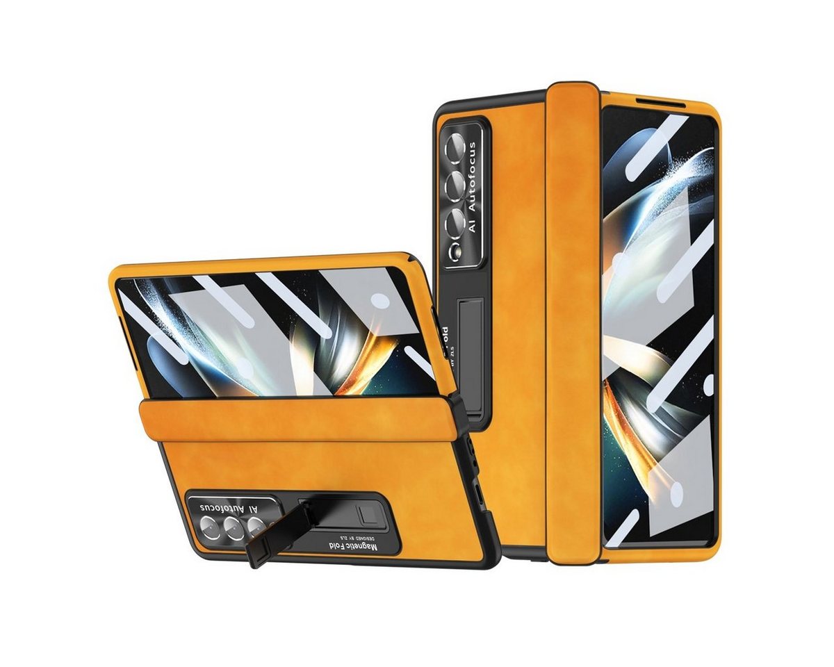 Wigento Handyhülle Für Samsung Galaxy Z Fold4 5G All-inclusive 360 Grad Napa Magnetische Handy Tasche Etuis Gelb Neu von Wigento