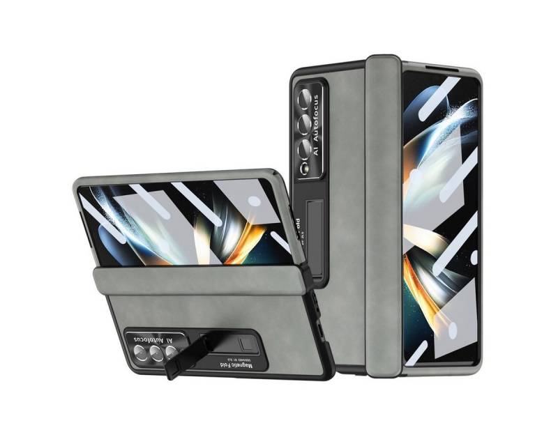 Wigento Handyhülle Für Samsung Galaxy Z Fold4 5G All-inclusive 360 Grad Napa Magnetische Handy Tasche Etuis Grau / Weiß Neu von Wigento