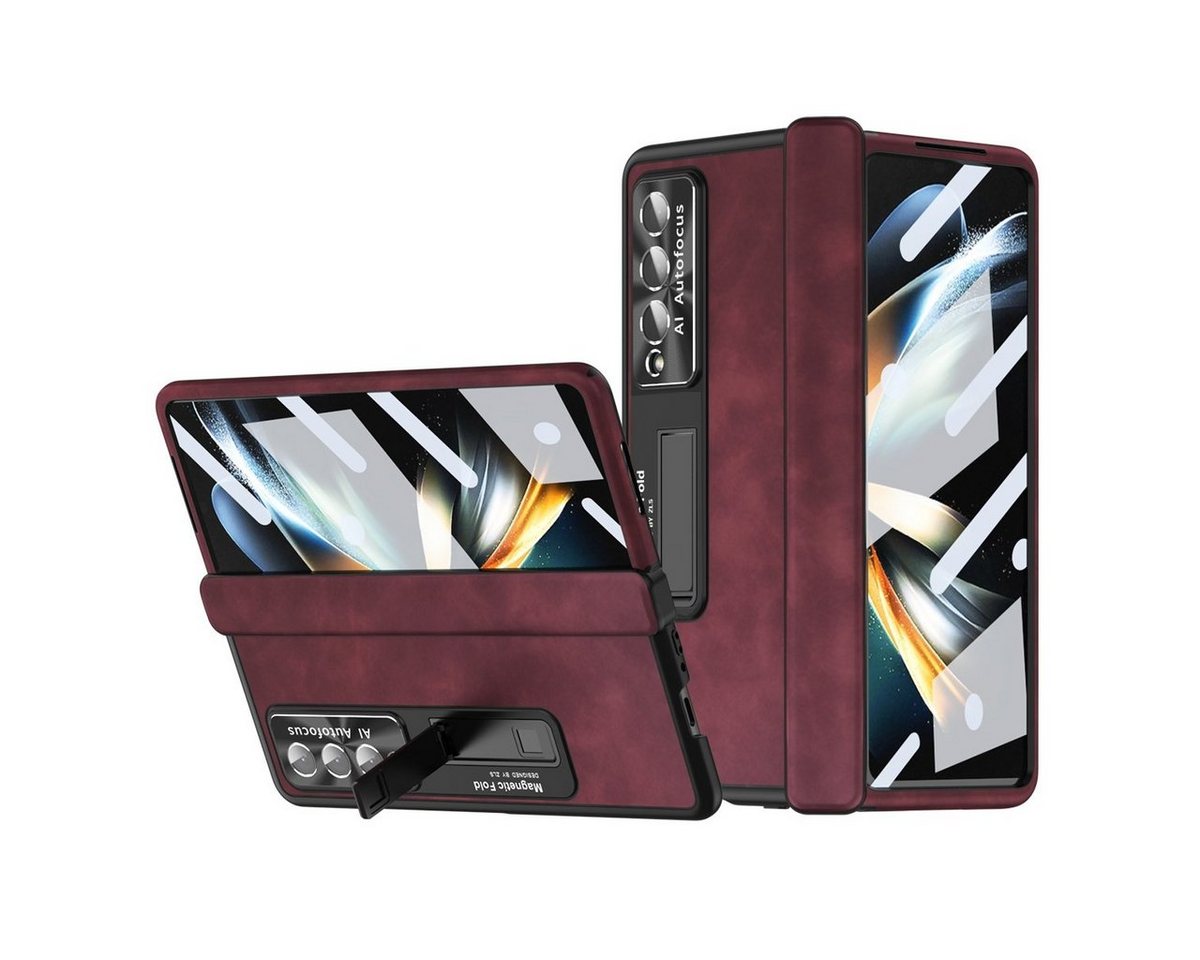 Wigento Handyhülle Für Samsung Galaxy Z Fold4 5G All-inclusive 360 Grad Napa Magnetische Handy Tasche Etuis Weinrot Neu von Wigento