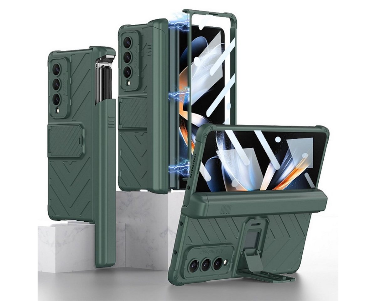 Wigento Handyhülle Für Samsung Galaxy Z Fold4 5G Armor Flip Kunststoff Handy Tasche Hülle Etuis Dunkelgrün von Wigento
