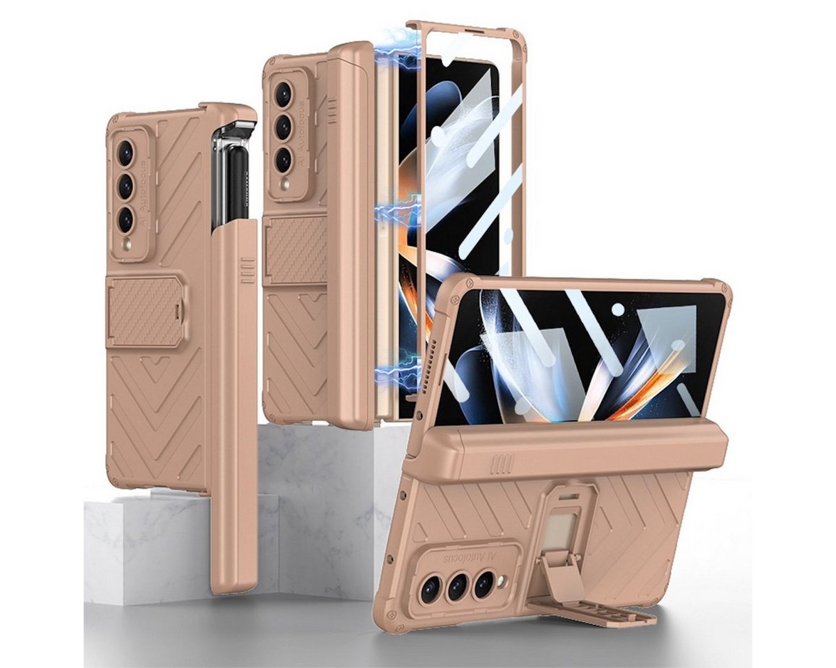 Wigento Handyhülle Für Samsung Galaxy Z Fold4 5G Armor Flip Kunststoff Handy Tasche Hülle Etuis Gold von Wigento