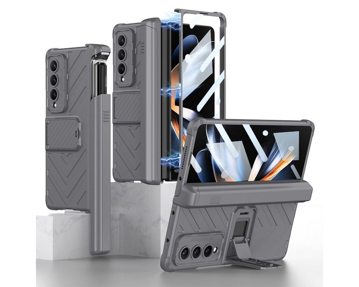 Wigento Handyhülle Für Samsung Galaxy Z Fold4 5G Armor Flip Kunststoff Handy Tasche Hülle Etuis Grau von Wigento