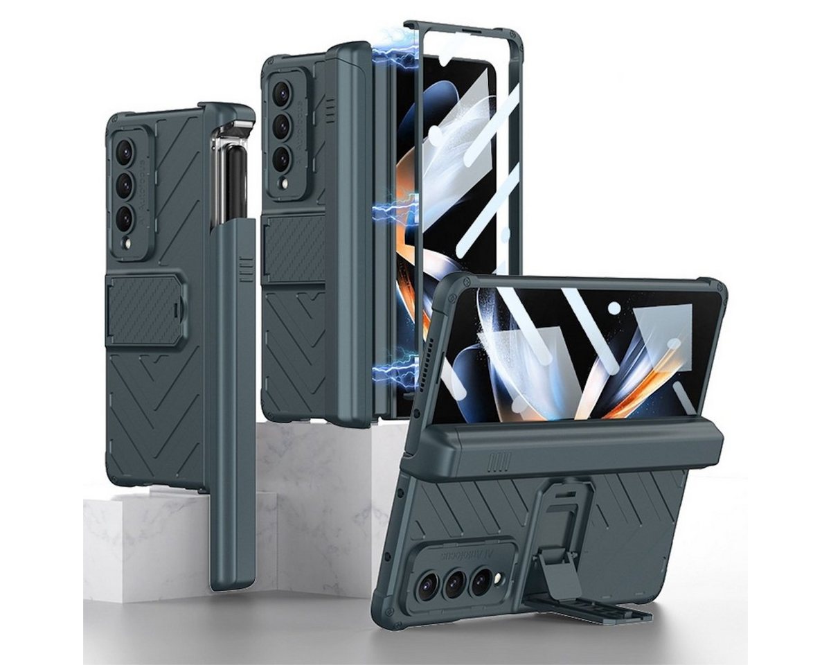 Wigento Handyhülle Für Samsung Galaxy Z Fold4 5G Armor Flip Kunststoff Handy Tasche Hülle Etuis Grün von Wigento
