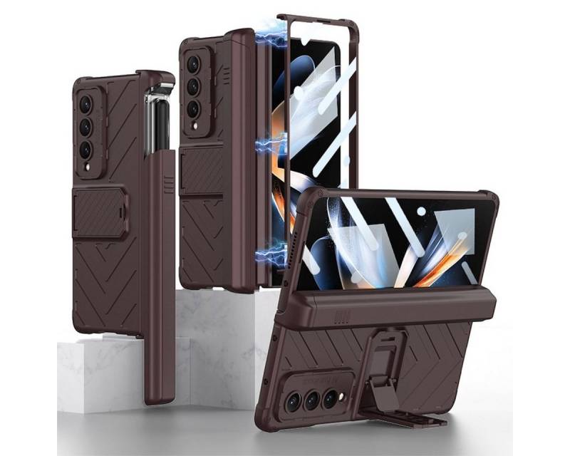 Wigento Handyhülle Für Samsung Galaxy Z Fold4 5G Armor Flip Kunststoff Handy Tasche Hülle Etuis Rot von Wigento
