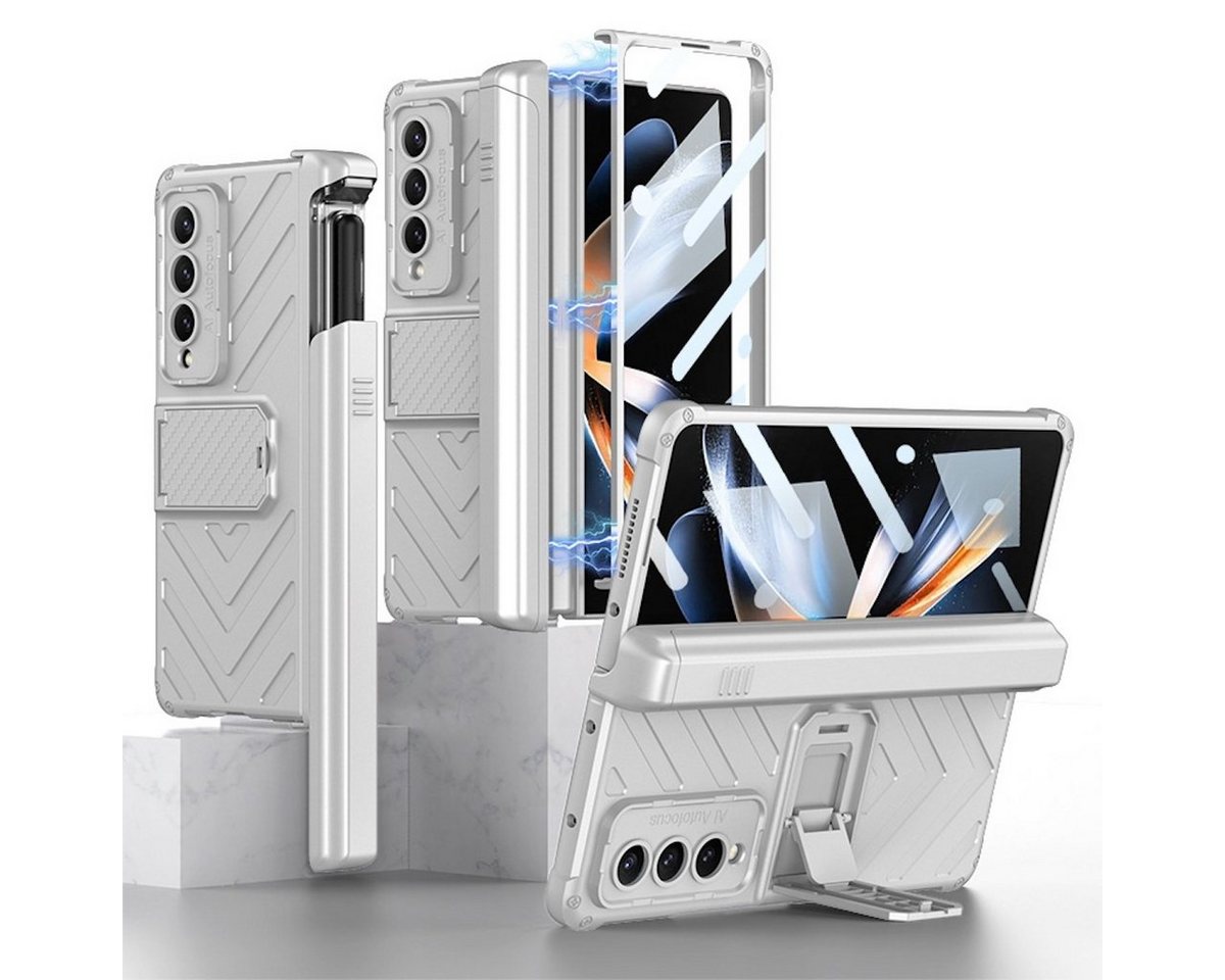 Wigento Handyhülle Für Samsung Galaxy Z Fold4 5G Armor Flip Kunststoff Handy Tasche Hülle Etuis Silber von Wigento