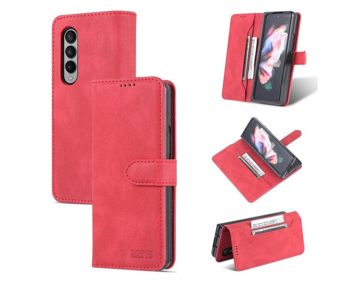 Wigento Handyhülle Für Samsung Galaxy Z Fold4 5G Design Kunst Leder Handy Tasche Hülle Etuis Rot von Wigento