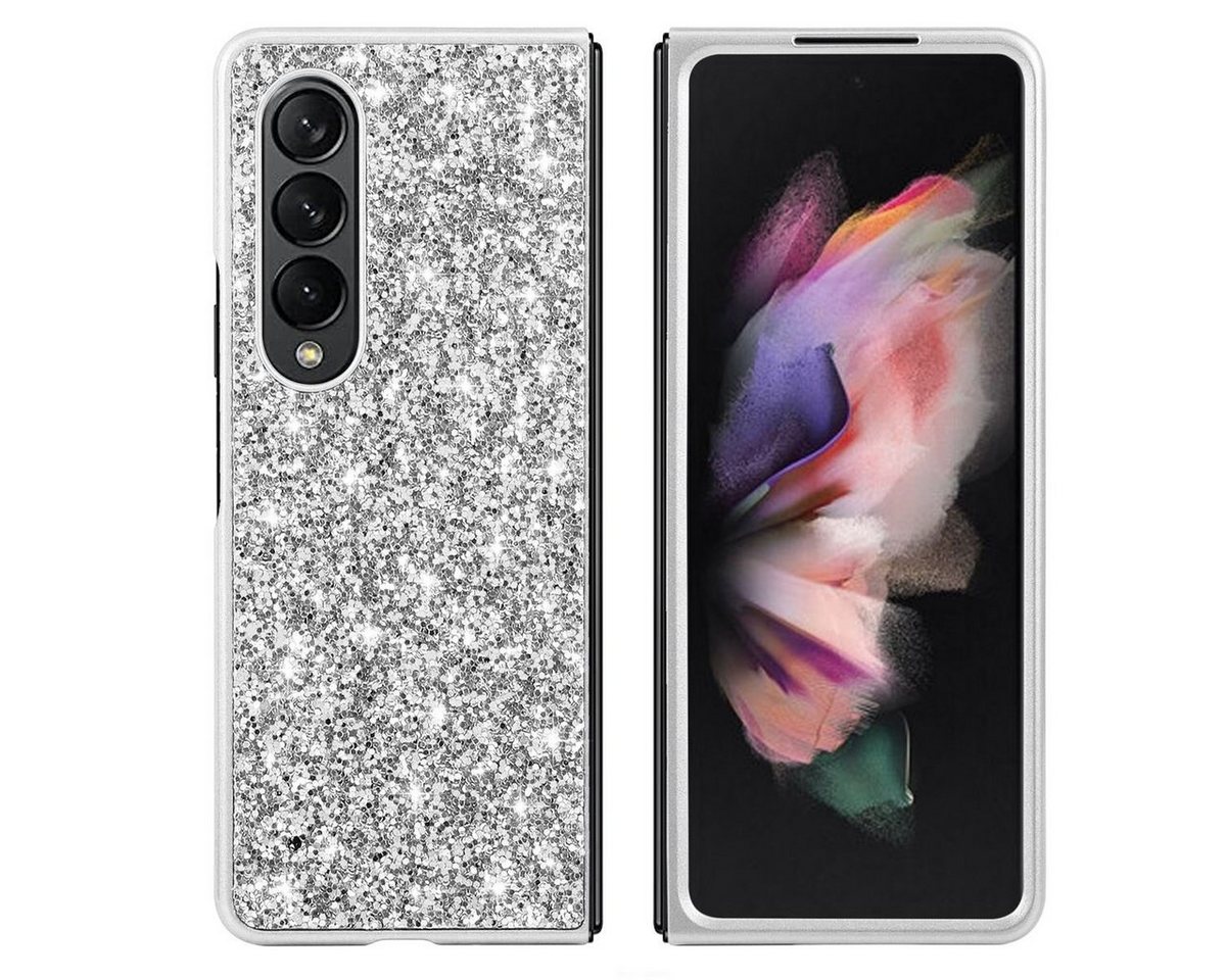 Wigento Handyhülle Für Samsung Galaxy Z Fold4 5G Glitzer Diamant Design Kunststoff TPU Cover Handy Tasche Hülle Etuis Silber von Wigento