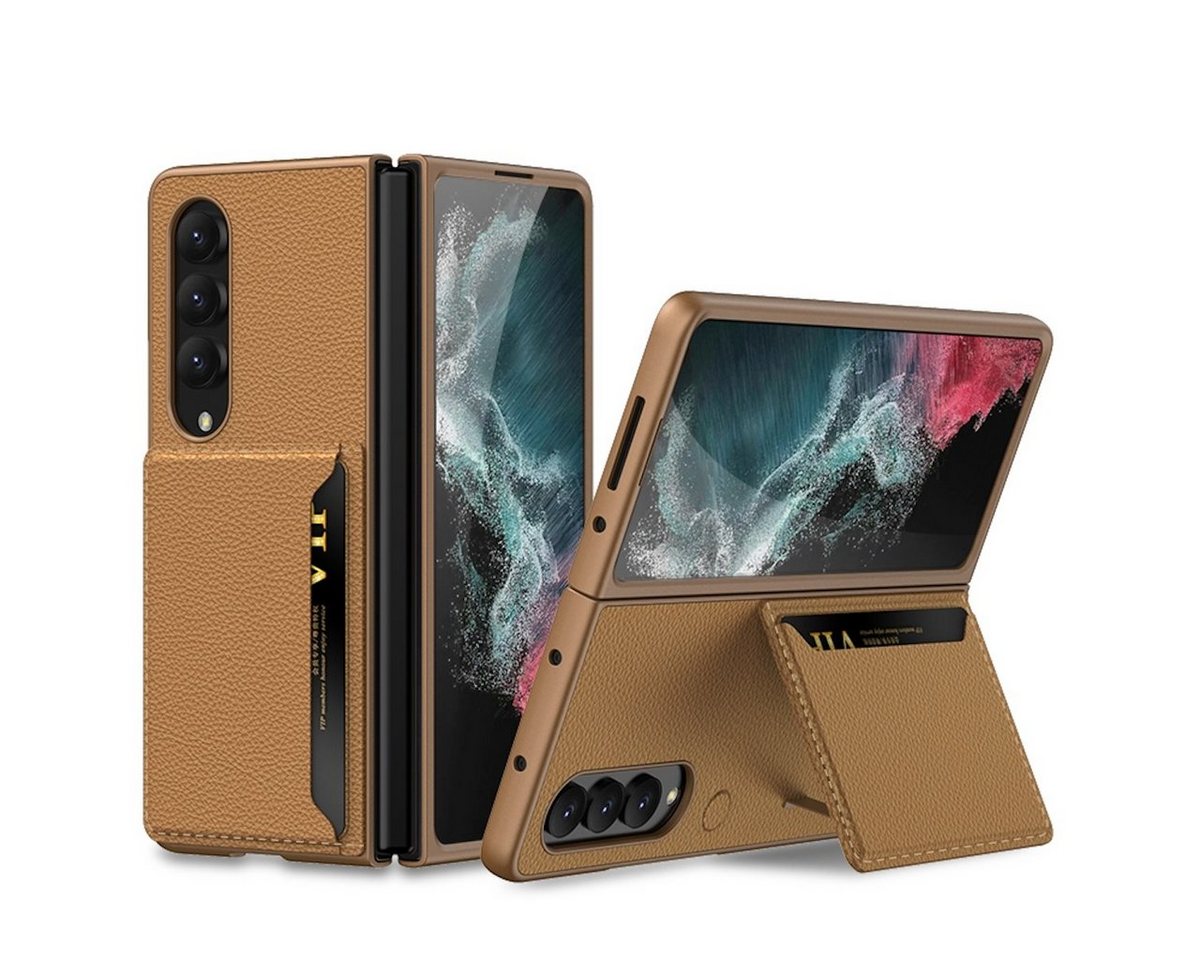 Wigento Handyhülle Für Samsung Galaxy Z Fold4 5G Kartenfach Flip Cover Kunstleder Handy Tasche Hülle Etuis Braun von Wigento