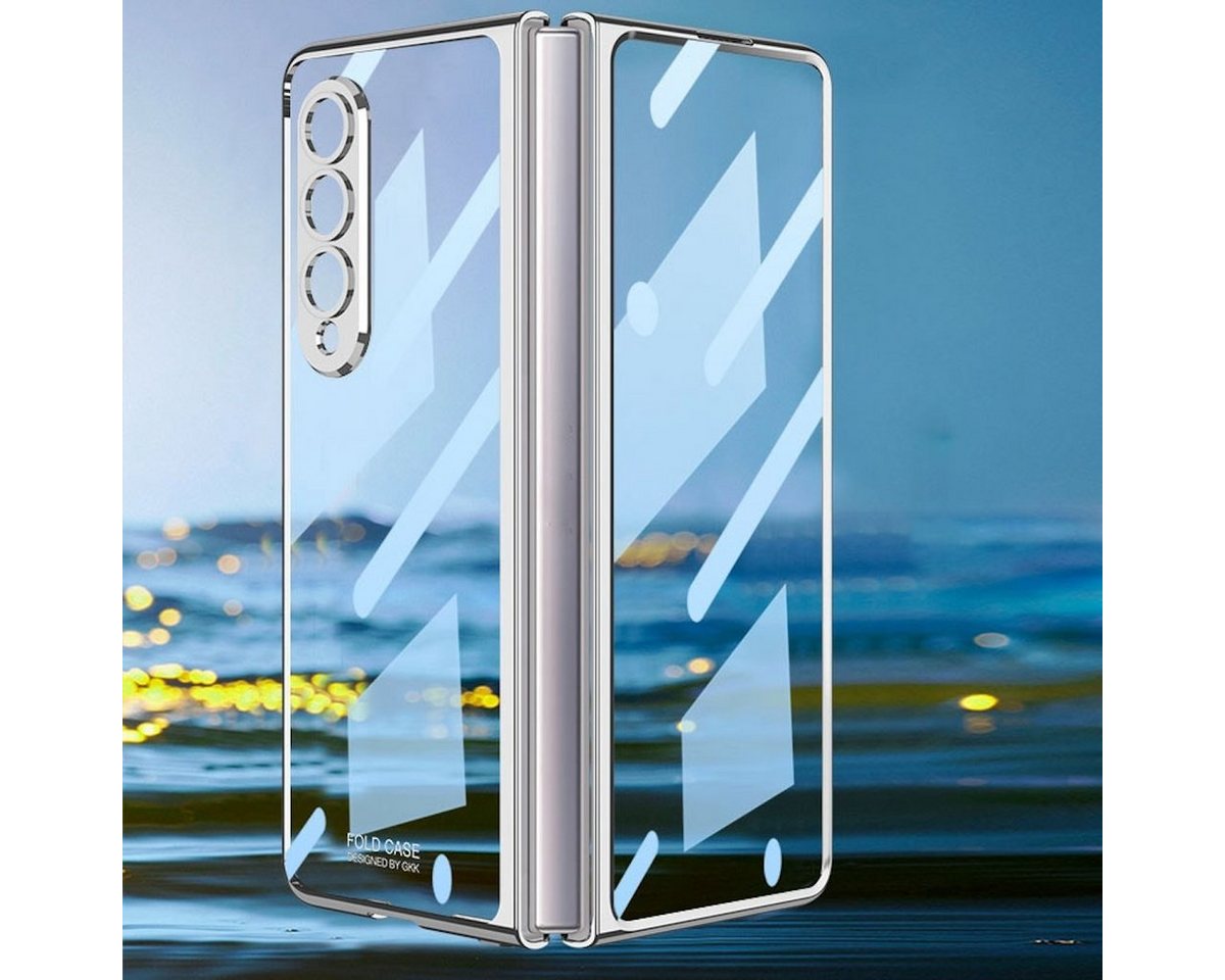 Wigento Handyhülle Für Samsung Galaxy Z Fold4 5G Kunststoff / Glas 360 Grad Schutz Handy Tasche Hülle Etuis Silber von Wigento