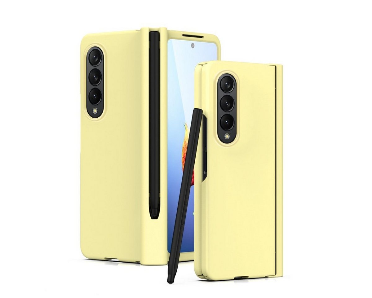 Wigento Handyhülle Für Samsung Galaxy Z Fold4 5G Kunststoff Handy Tasche Hülle Etuis Gelb + Folie + Stift von Wigento
