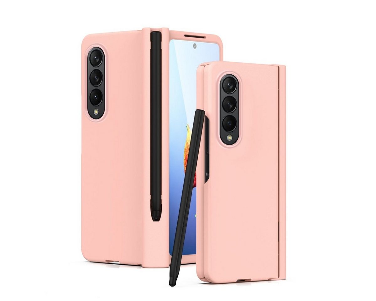 Wigento Handyhülle Für Samsung Galaxy Z Fold4 5G Kunststoff Handy Tasche Hülle Etuis Pink + Folie + Stift von Wigento