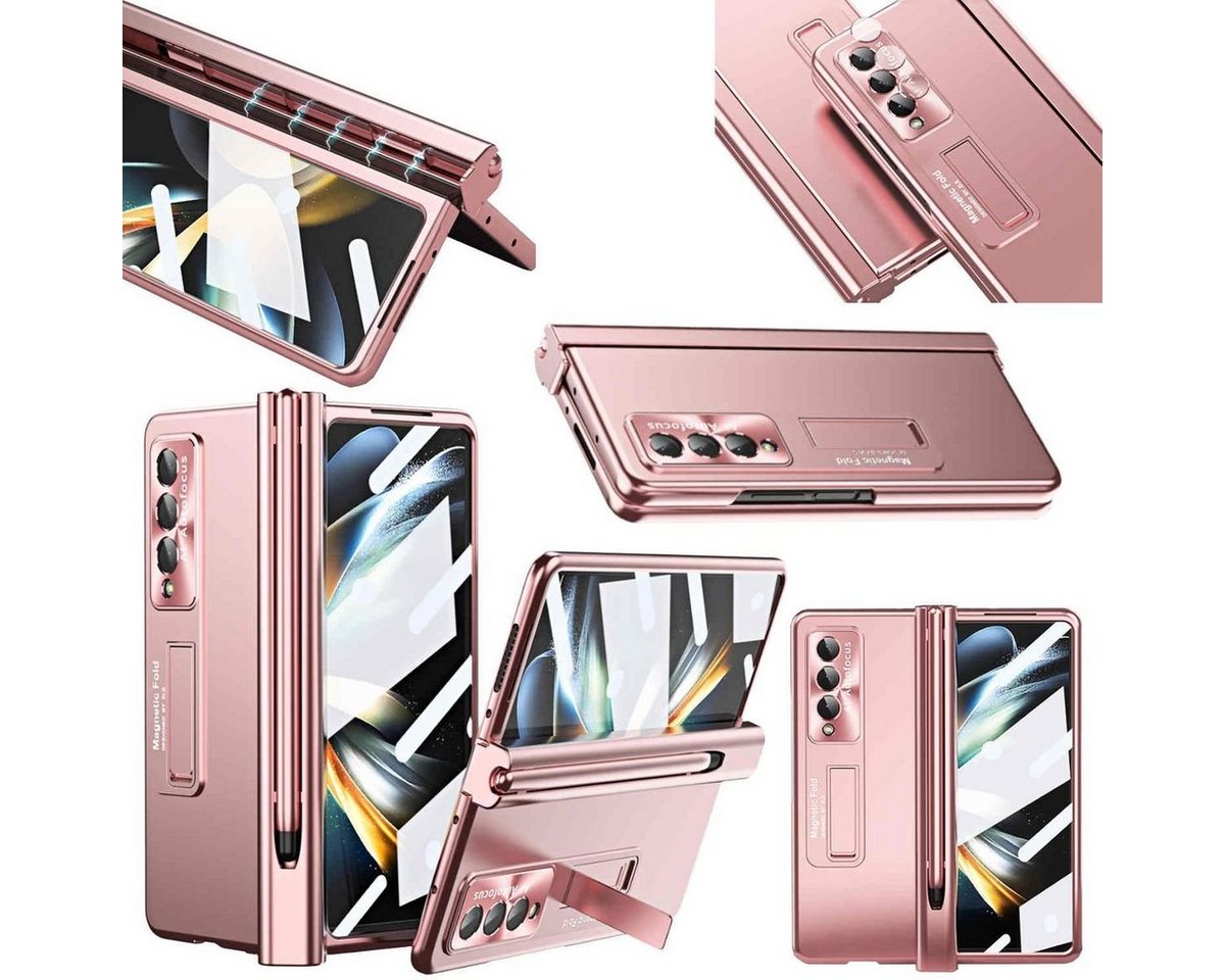 Wigento Handyhülle Für Samsung Galaxy Z Fold4 5G Magnetische Metall / Kunststoff / Glas Handy Tasche Hülle Etuis Pink + Stift von Wigento