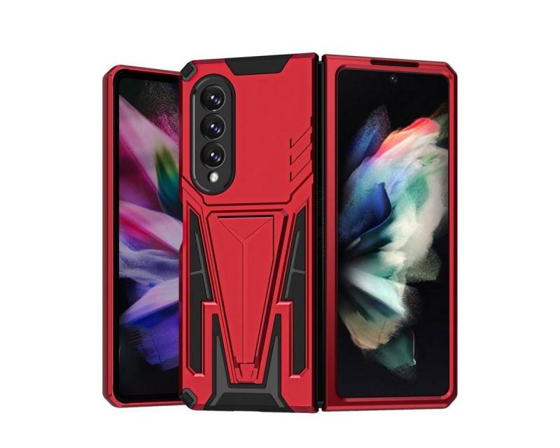 Wigento Handyhülle Für Samsung Galaxy Z Fold4 5G Outdoor Armor Kunststoff Super V Hart Cover Handy Tasche Hülle Etuis Rot von Wigento