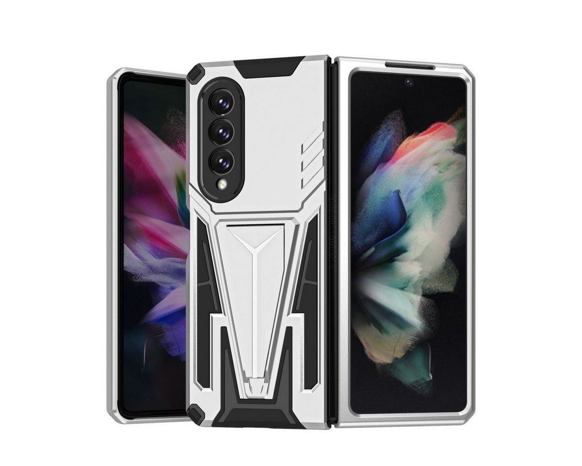 Wigento Handyhülle Für Samsung Galaxy Z Fold4 5G Outdoor Armor Kunststoff Super V Hart Cover Handy Tasche Hülle Etuis Silber von Wigento